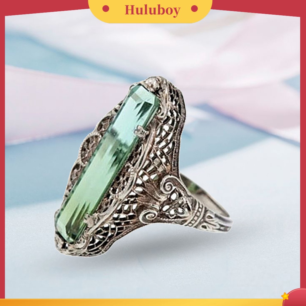 Hu Hu Hu Hu Hu Alat Bantu Pasang Kacamata♡ Cincin Wanita Model Hollow Out Aksen Cubic Zirconia Hijau Gaya Vintage Untuk Pesta Pernikahan