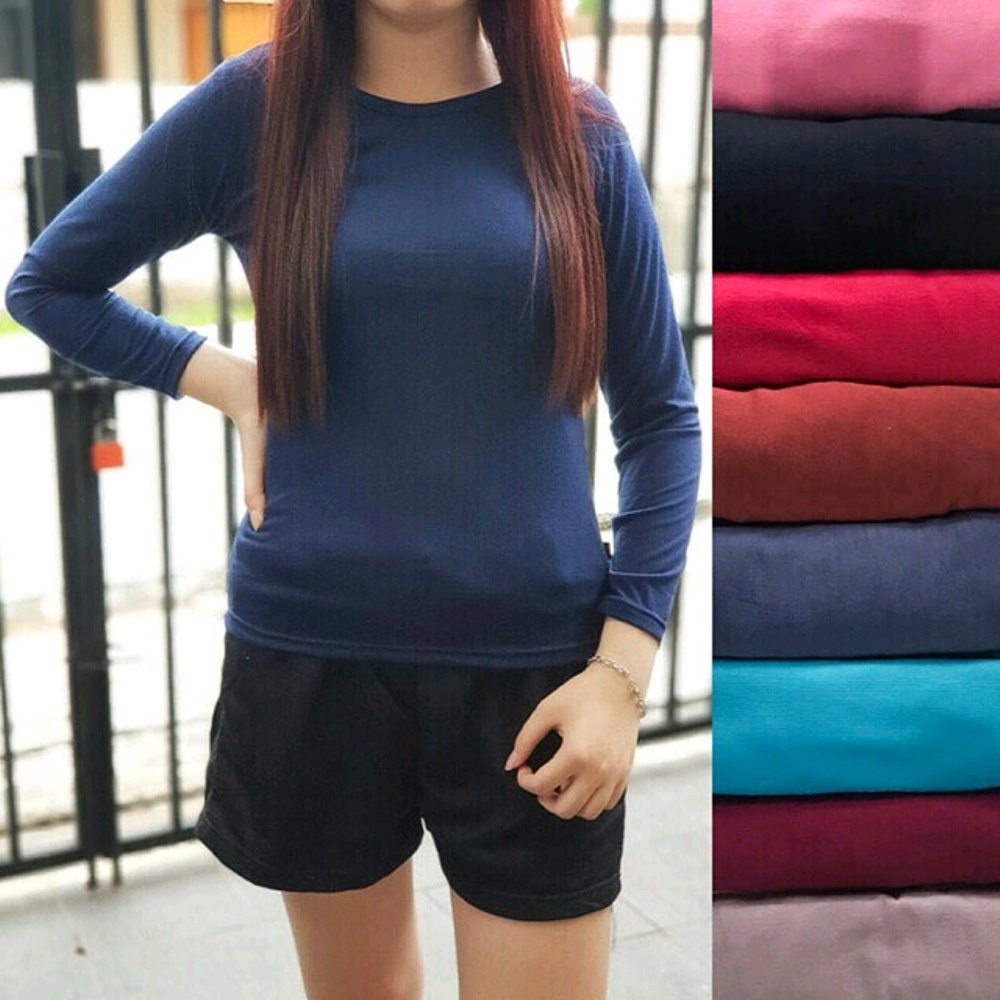 DNCON KAOS POLOS WANITA MODIS MURAH WARNA WARNI BAJU ATASAN WANITA TSHIRT NECK BASIC LENGAN PANJANG