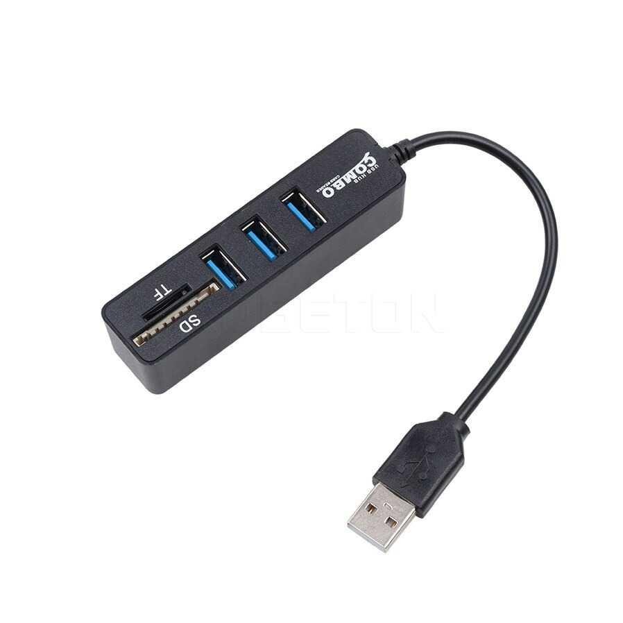 Portable USB Hub 3 Port with Card Reader - MUP256 - Black