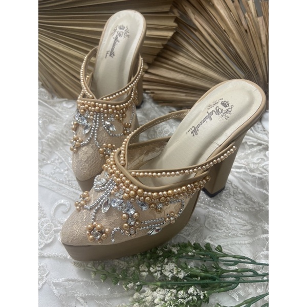 sepatu wedding pesta melani  nude mate gold tinggi 12cm