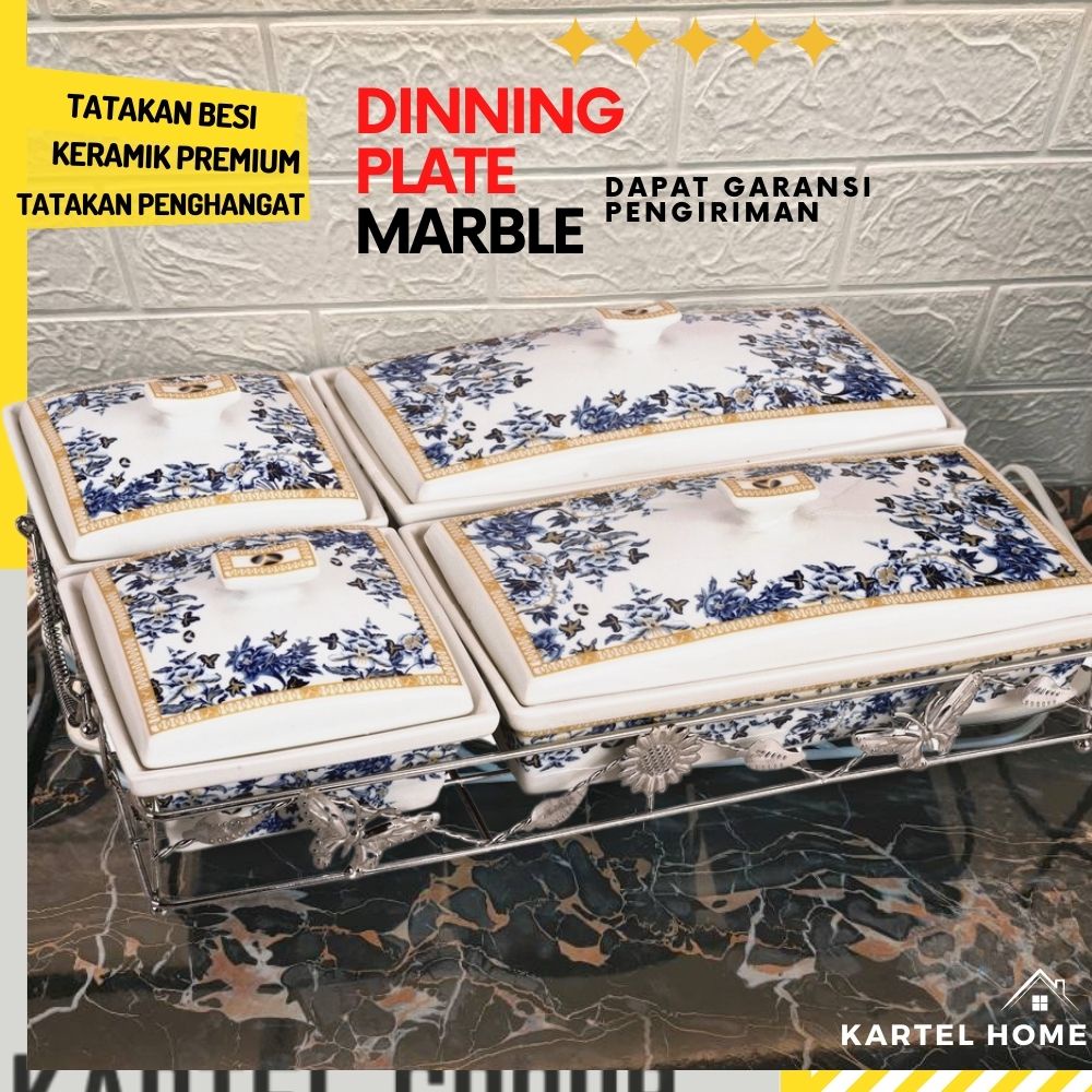 HOME Wadah Saji Makanan Prasmanan Kotak Keramik Motif King Set Isi 4