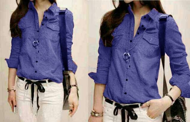 Kemeja wanita / Atasan Kemeja Wanita Kekinian / Lollie / Kemeja Wanita Polos Lengan Panjang-3