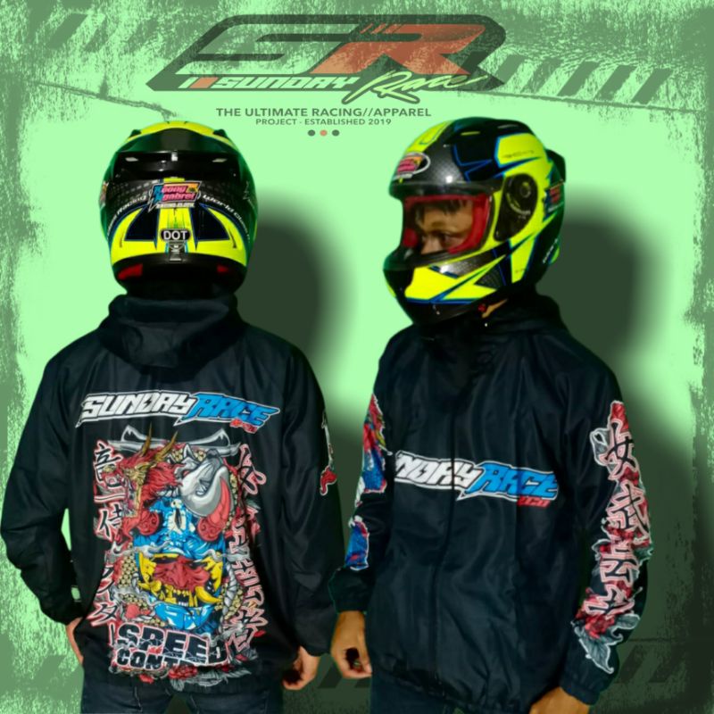 Jaket parasut original sunday race motif allsize