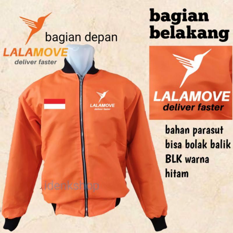 JAKET BOMBER ORANGE LOGO LALAMOVE SIMPLE KEREN