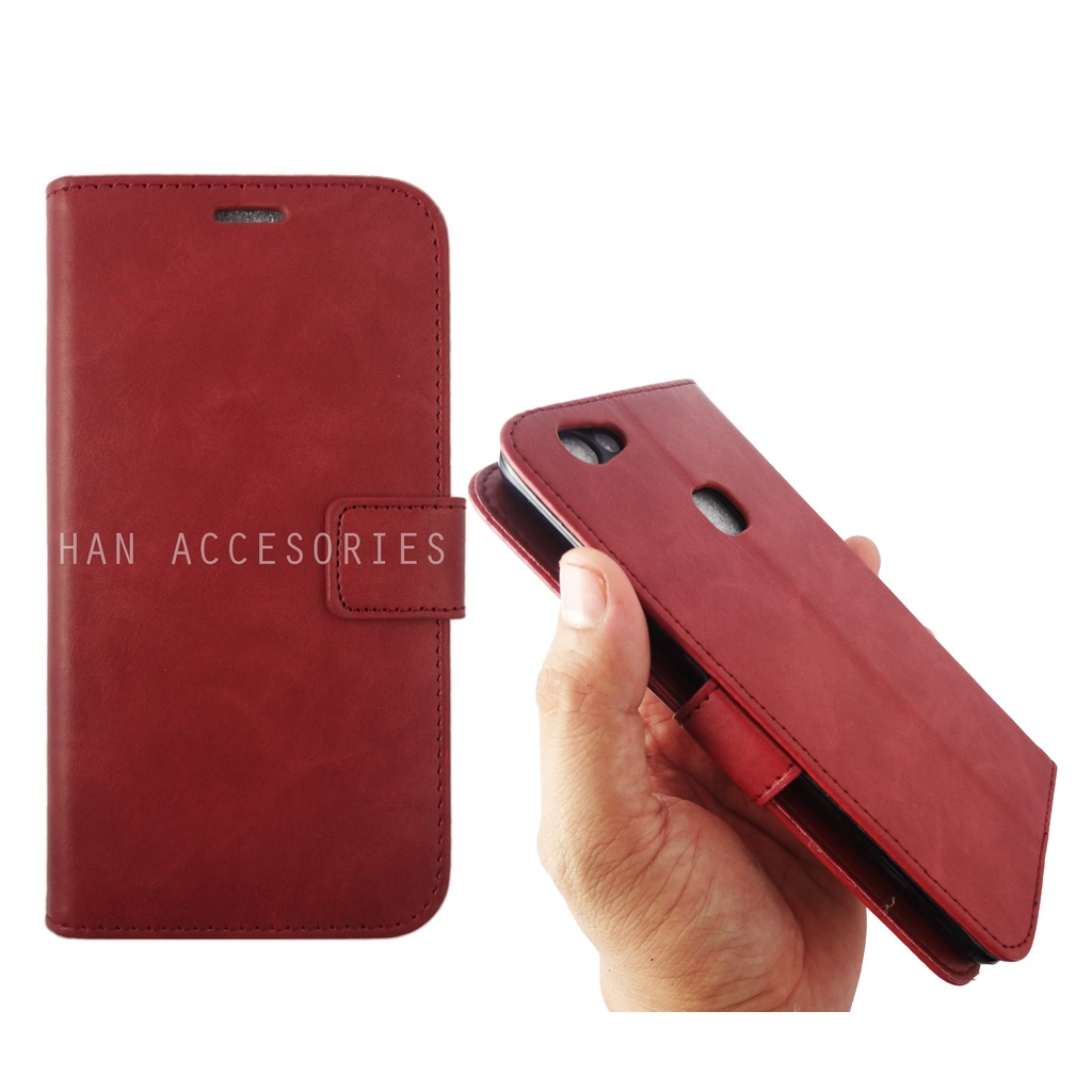 (PAKET HEMAT) Fashion Selular Flip Leather Case VIVO V5/V7/V7+/V9/V11/V11i/V11 PRO Flip Cover Wallet Case Flip Case + Nero Temperred Glass