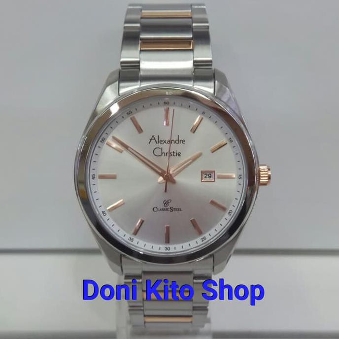 Jam Tangan Pria Original Alexander Cristie AC8591 Silver Rose Gold
