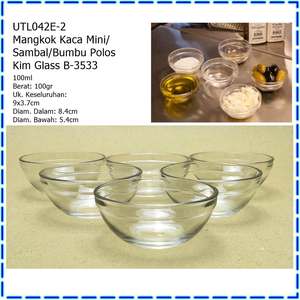 [Set 6pcs] UTL042E-2 Mangkok Kaca Mini/Mangkok Sambal/Bumbu/Kecap Polos MMS Glass B-3533 100ml