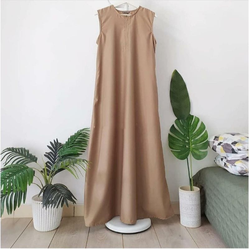 Inner Dress Panjang Bahan Kenit rajut Tanpa Lengan - Inner Gamis Wanita Premium