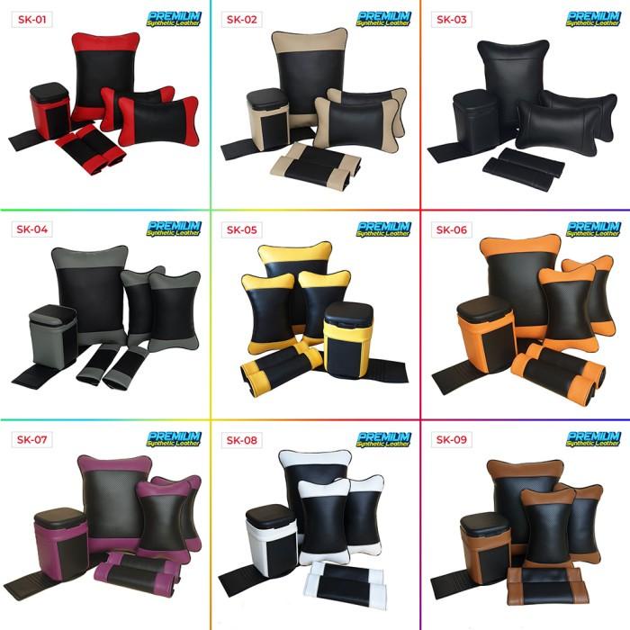 Set bantal mobil 4 in 1 / bantal kulit mobil - Wajik Hitam