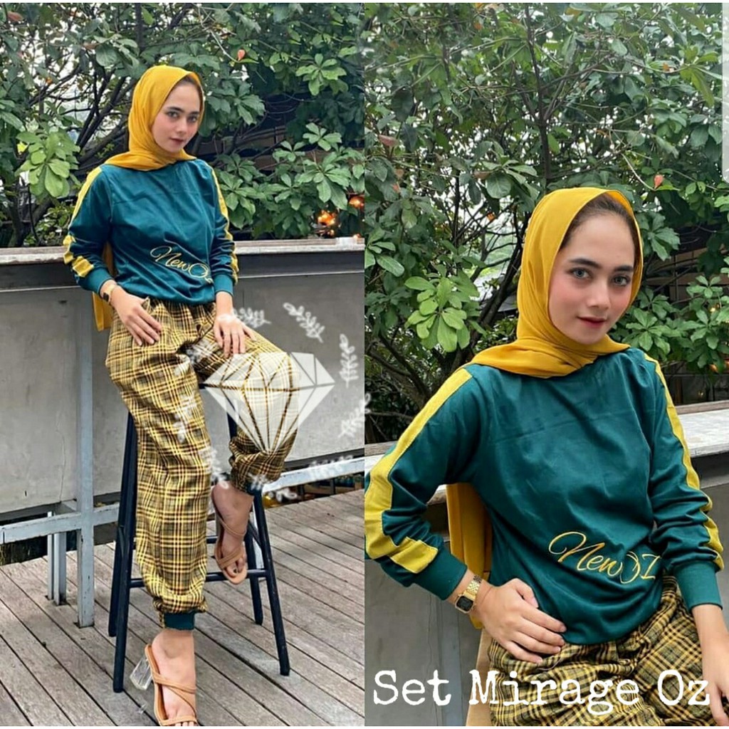 SET MIRAGE SIZE XL mF / SETELAN WANITA HIJAB / PAKAIAN WANITA MUSLIM / SETELAN KOTAK FASHION WANITA