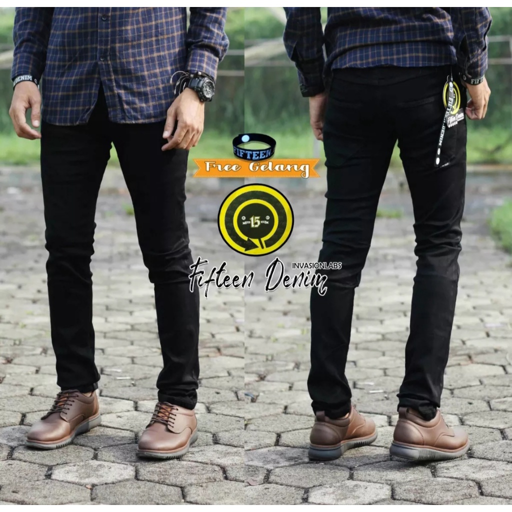 FIFTEEN DENIM TERLARIS / RAFFASYAFZ SHOP ORIGINAL - Celana Jeans Black Panjang Skinny Semi Slimfit Cowo/Cowok RaffasyaFZ shop