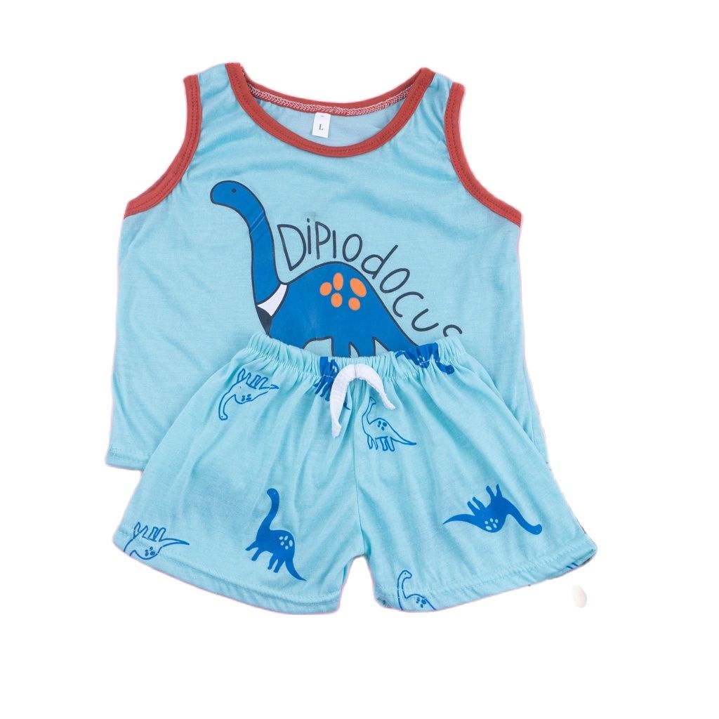 ZASKIYA - SETELAN DINO SET BAJU TIDUR SINGLET ANAK COWOK / SETELAN ANAK SINGLET UNISEX / SLEEVELES DINO SET