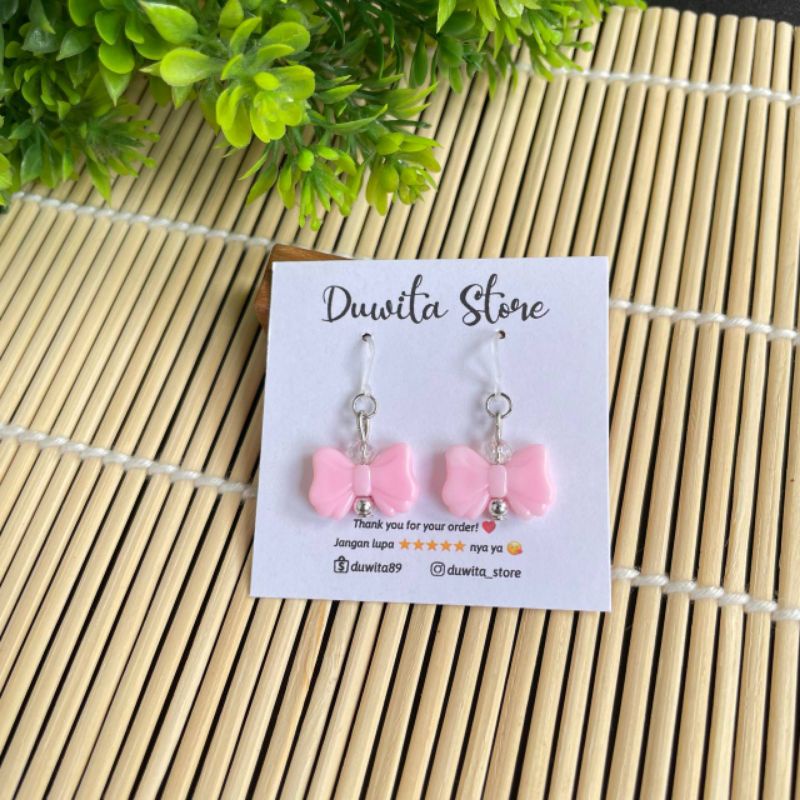 HANDMADE ANTING ANAK/DEWASA KAITAN PLASTIK MOTIF PITA(SILVER)