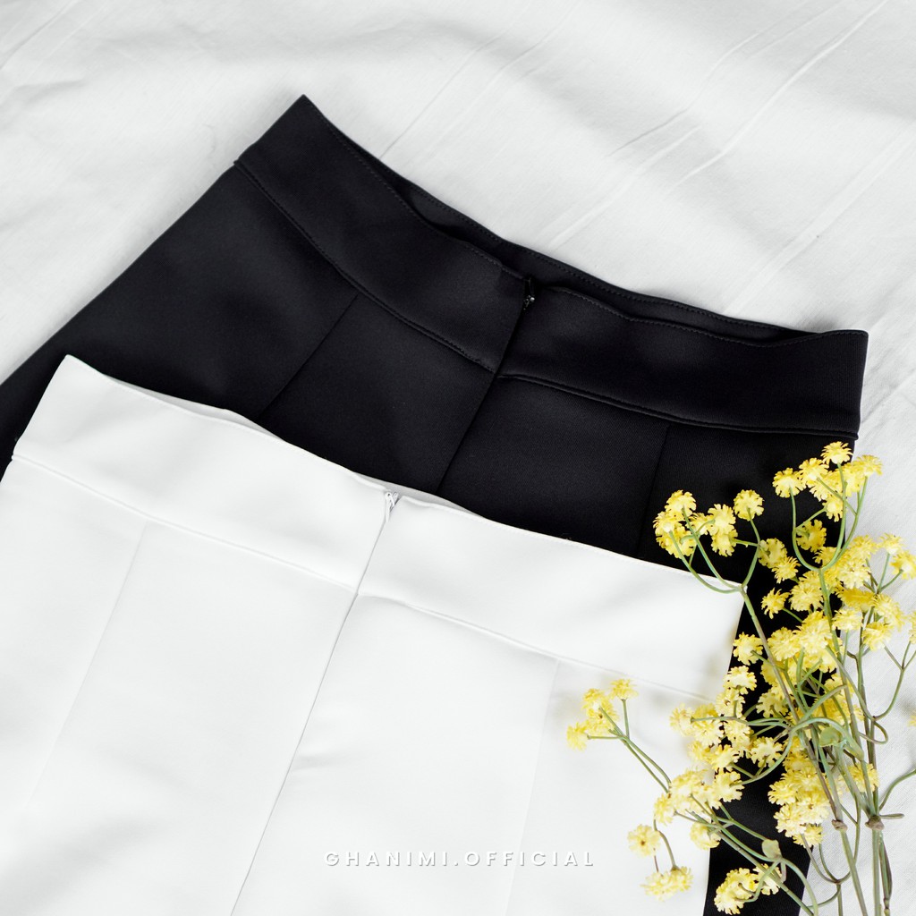 Ghanimi - Aliana Kulot / Celana Highwaist Polos / Celana kulot panjang Highwaist sleting / Kulot Hitam Putih panjang / kulot kerja daily casual formal