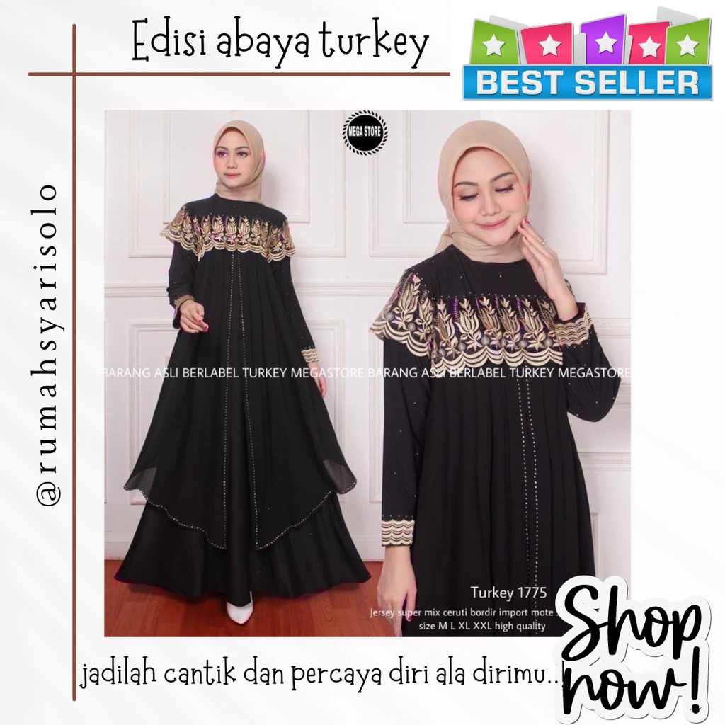 GAMIS HITAM ABAYA TURKI TURKEY - GAMIS HITAM TURKEY TERBARU KEKINIAN MODERN MEWAH - GAMIS LEBARAN TE