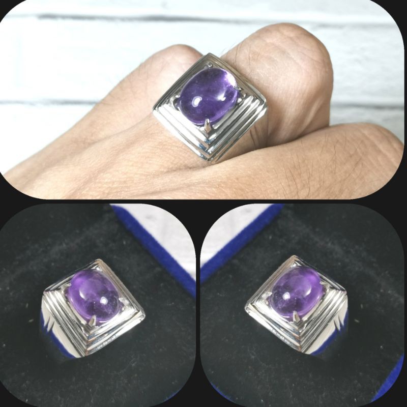 Batu Cincin Pria Baja Putih Batu asli Kecubung