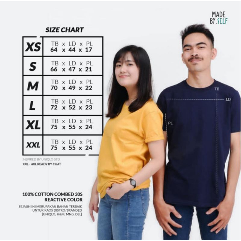 Kaos Polos Coolsoft 100% Ring-spun Cotton Combed Reaktif 30s Selfmade Unisex Pria Wanita