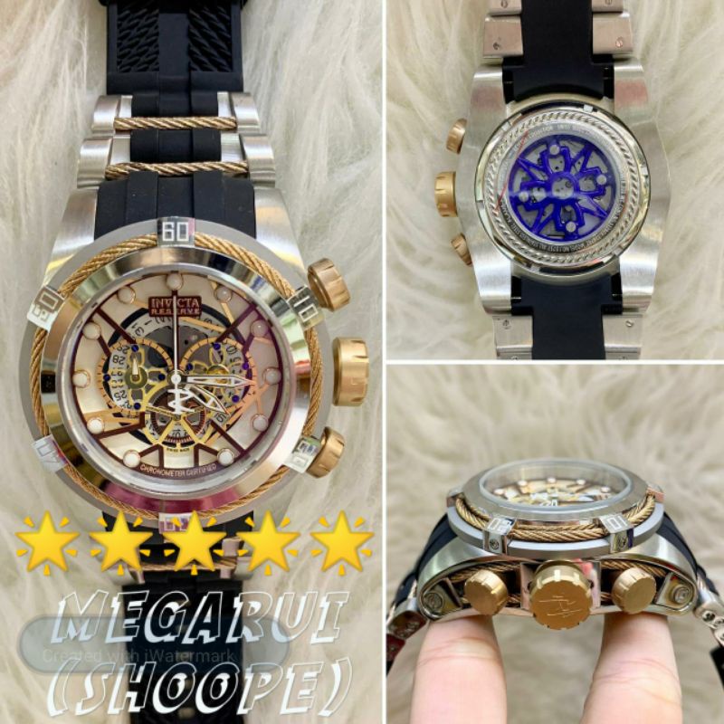 JAM TANGAN COWOK INVICTA RESERVE SILVER BLACK CHRONOGRAFE SUPER PREMIUM AAA