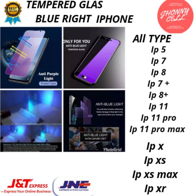 TEMPERED GLASS BLUE RIGHT TYPE IPHONE 5  IPHONE 6 IPHONE 7 /8 IPHONE 11 IPHONE 11 PRO