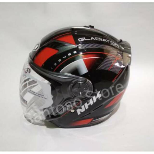 Helm Half Face Dewasa NHK Gladiator Indy Black Red Hitam Merah Double Visor