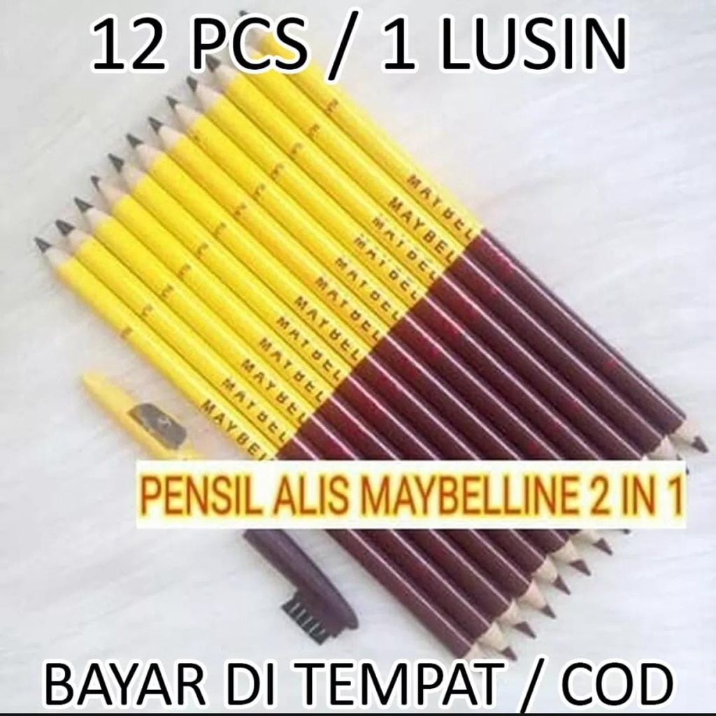 12 Pcs Pensil Alis Maybellin 2 in 1