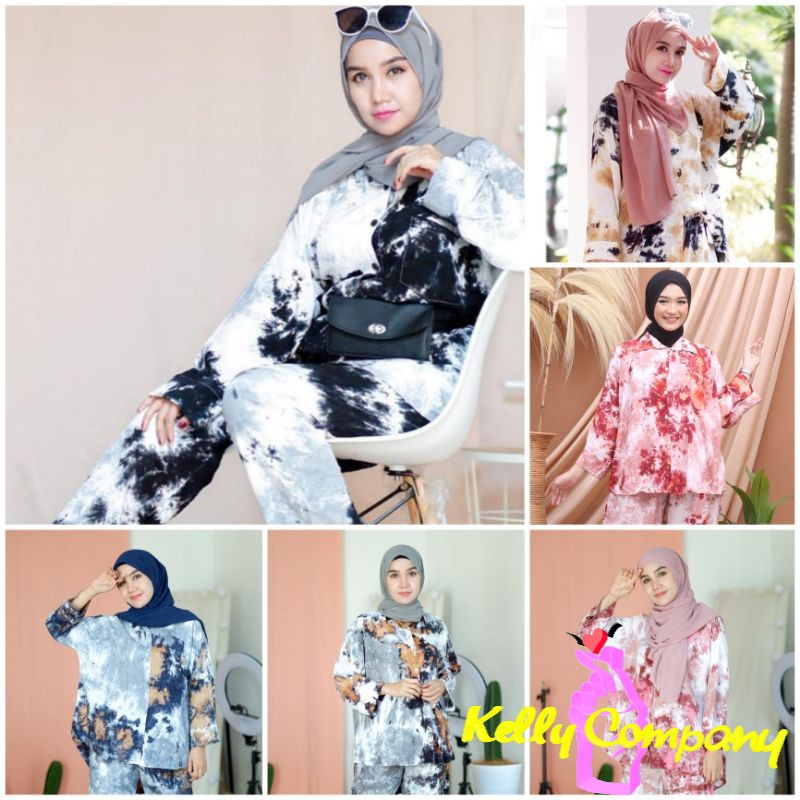 KC  JUMBO One Set TieDye Setelan Tie Dye Setelan Piyama TieDye Setelan Baju Tidur Batik TyeDye
