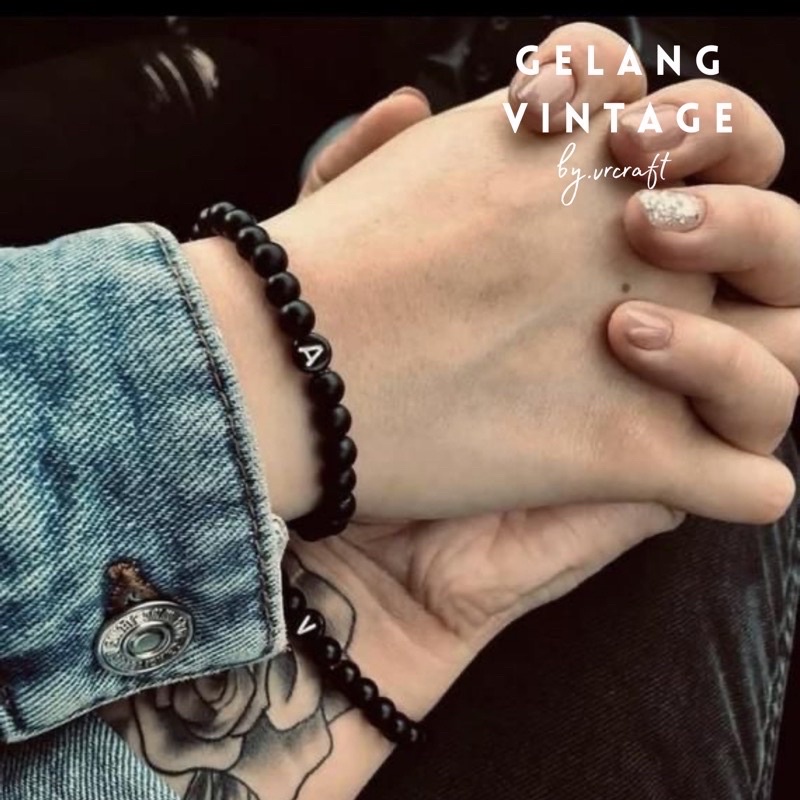 Gelang cowok | Gelang mutiara hitam | Gelang couple cowok | Gelanc batu hitam | Gelang vintage | Gel