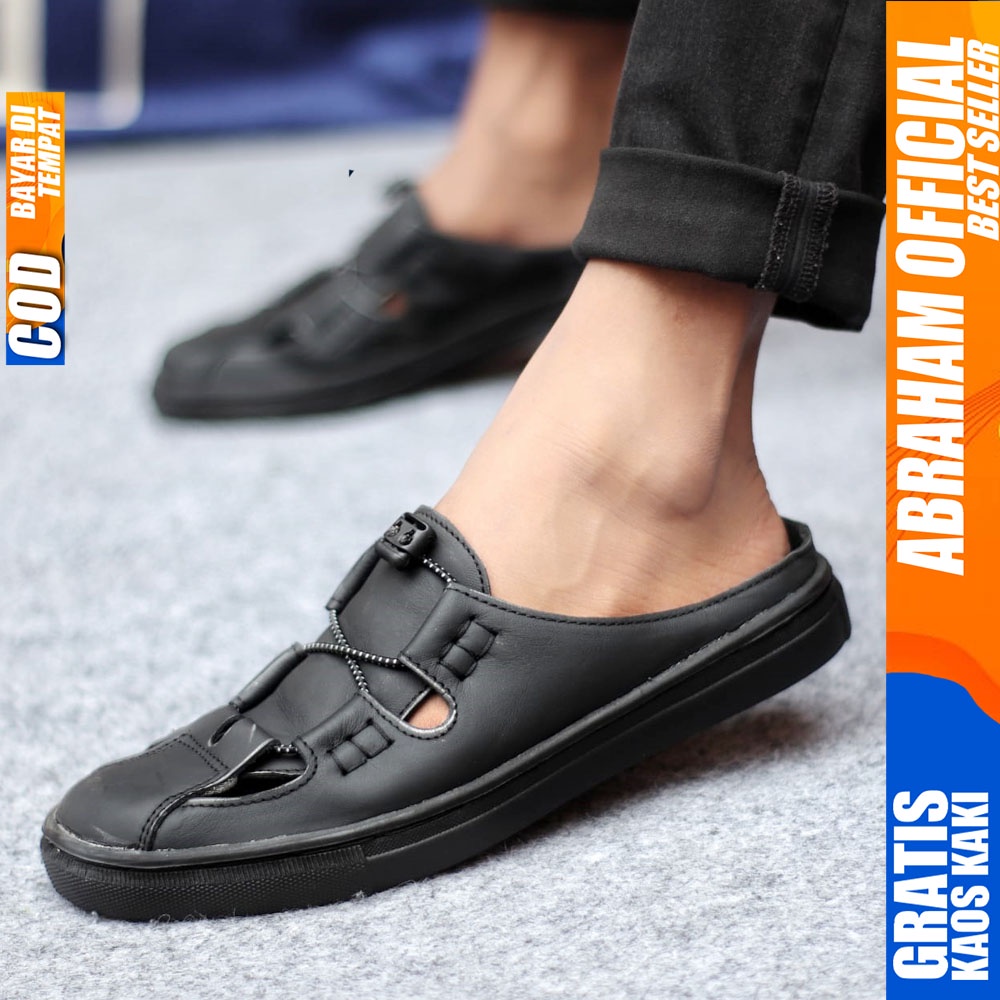 ABRAHAM FIXXI Sepatu Sandal Bustong Tutong Kulit Pria Hitam