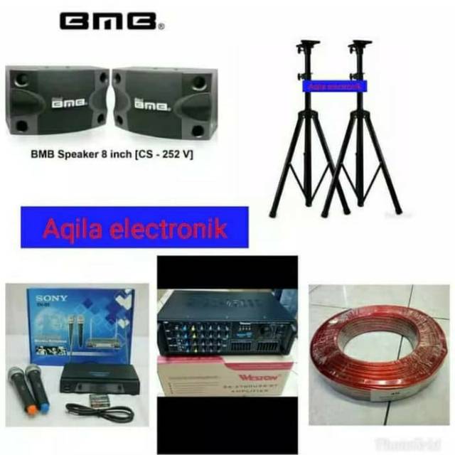 PAKET SOUND SYSTEM KARAOKE MURAH SPEAKER BMB 8"  + AMPLIFIER BLUETOTH GARANSI RESMI