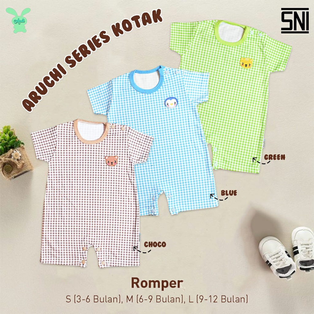 ROMPER KOTAK ARUCHI PASTEL ROMPER ANAK ARUCHI BORDIR TEMPEL / ROMPER ARUCHI SERIES KOTAK 3-12 BULAN