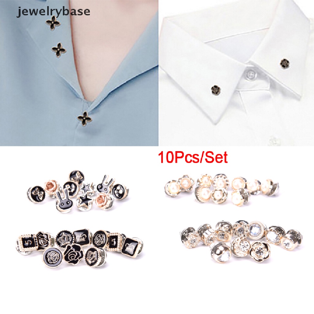 10pcs / Set Bros Pin Mini Bentuk Bunga Aksen Mutiara Kristal Untuk Kerah Kemeja