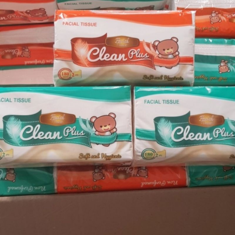 Tisu premium Clean Plus 180 sheet 2ply facial tissue, harga 1 pack tisu