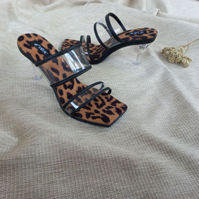 d'nine KS 12 Sandal Wanita Sandal heels kaca leofard slop mika