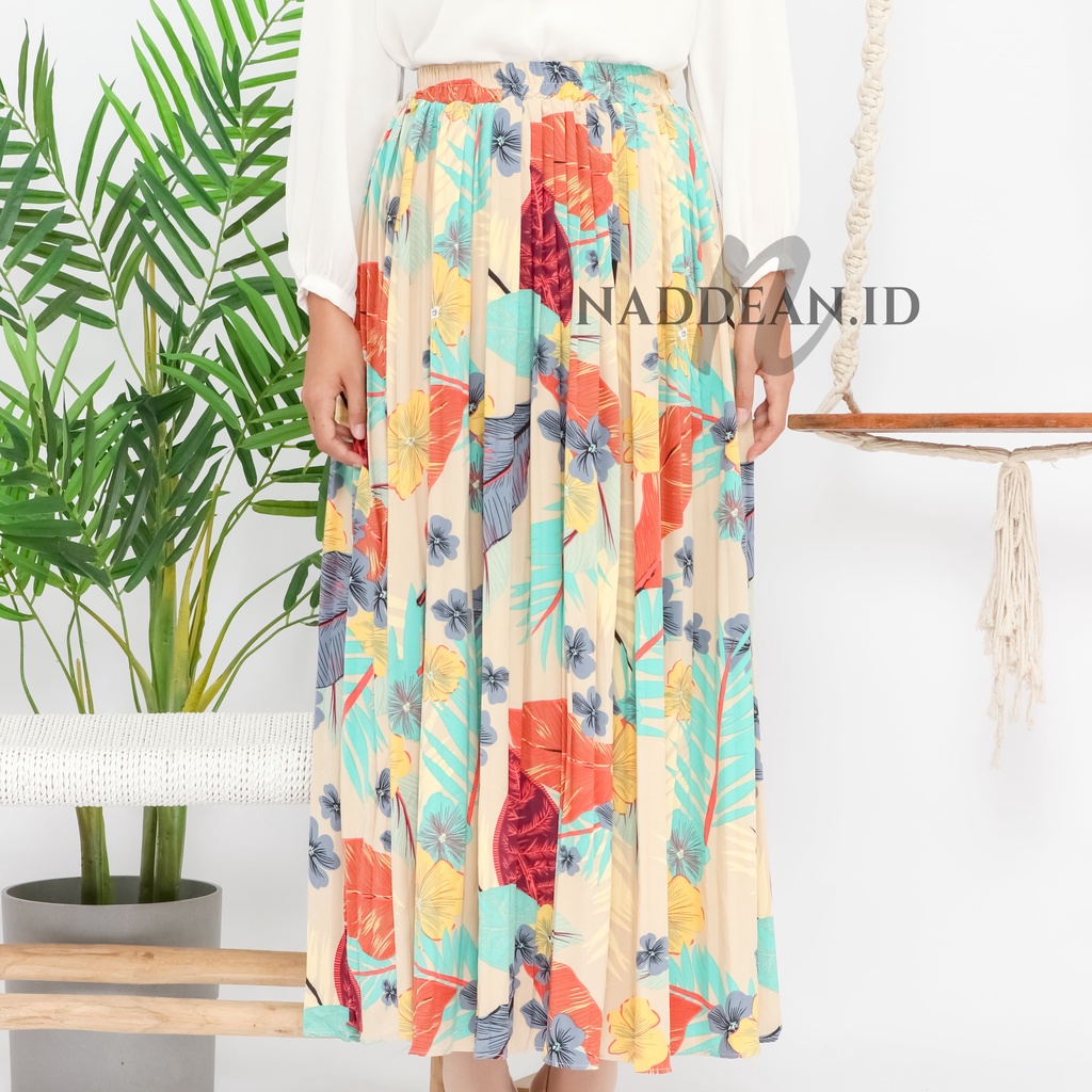 Rok Plisket Prisket Pastel/ Rok Import / Rok Bunga / Maxi Skirt Motif Bunga Floral Kuning