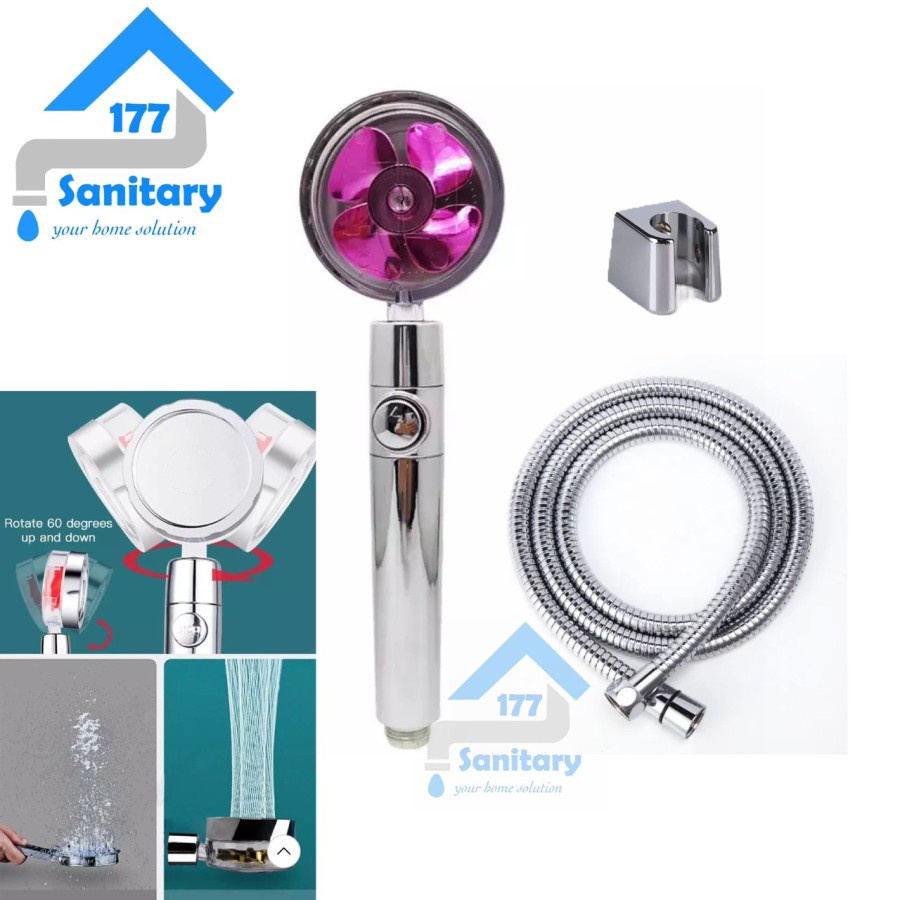 Hand Shower Saving Mode tekan on off HS55 - Set HandShower Mandi Hemat Air Turbo Halus 360 Unik