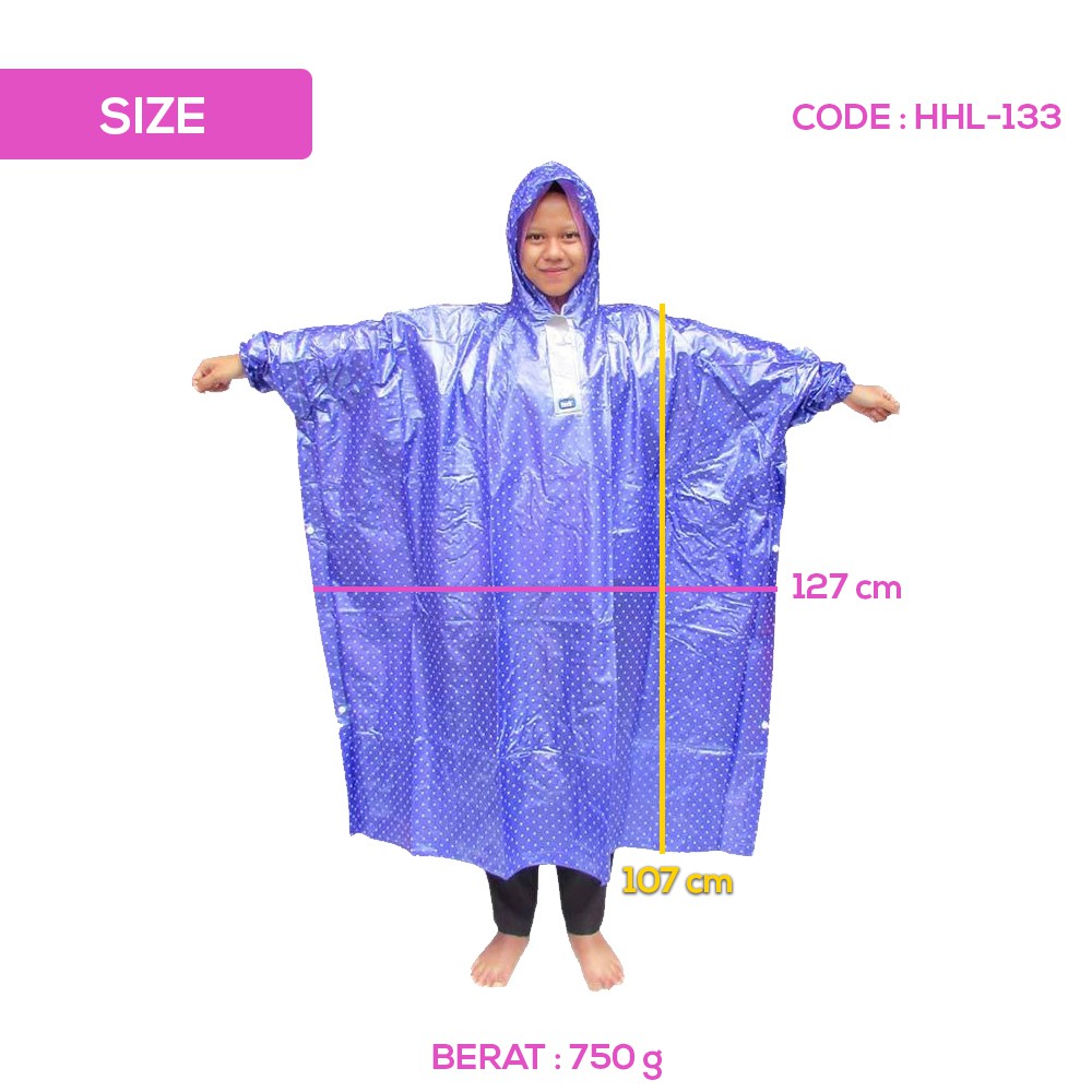 HHL-133 | PLEVIA 850 - Jas Hujan Ponco Pop Plus Magic Pocket - Poncho Motor Lengan Polkadot Unisex