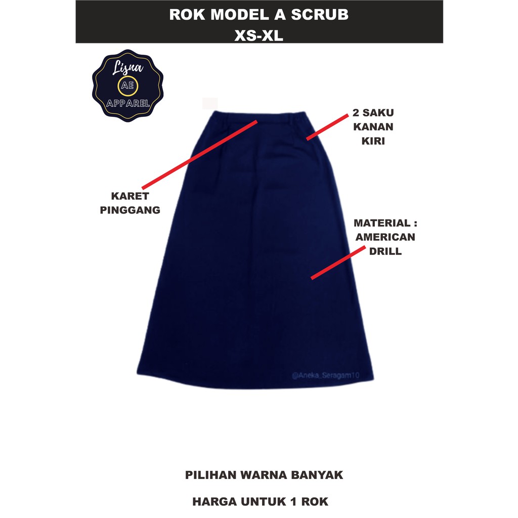 Rok Model A Scrub Medis APD OKA Karet Ukuran XS-XL Kain Tebal