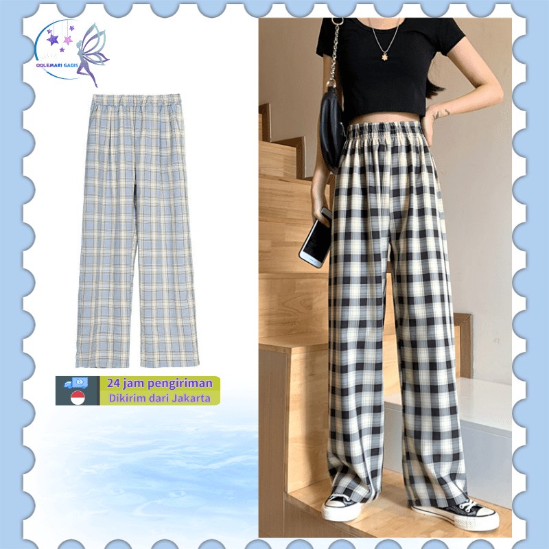 CELANA KULOT WANITA Highwaist Celana Tartan WanitaKotak Kotak Wide Leg Pants Celana kerja wanita PRE