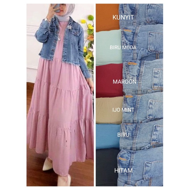 Midi Dress Cringkel Rompi Jeans