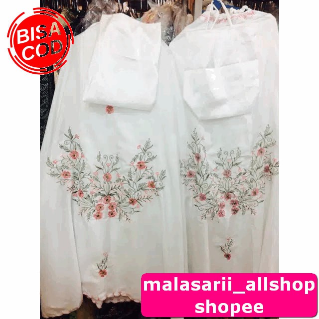 [Tmt] Mukena Mawar | Mukena Rayon Bali Putih Motif Bunga Mawar Pa HZ313  Bordir Tabur Bsw Murah Ke