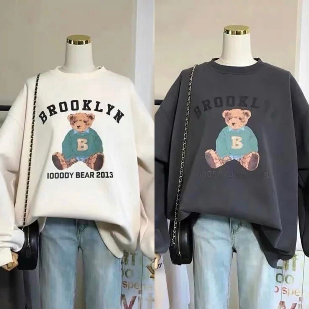 Broklyn Bear Sweater Wanita Oblong Lucu - Sweater basic Wanita Korea - Bear Sweater Wanita Kekinian
