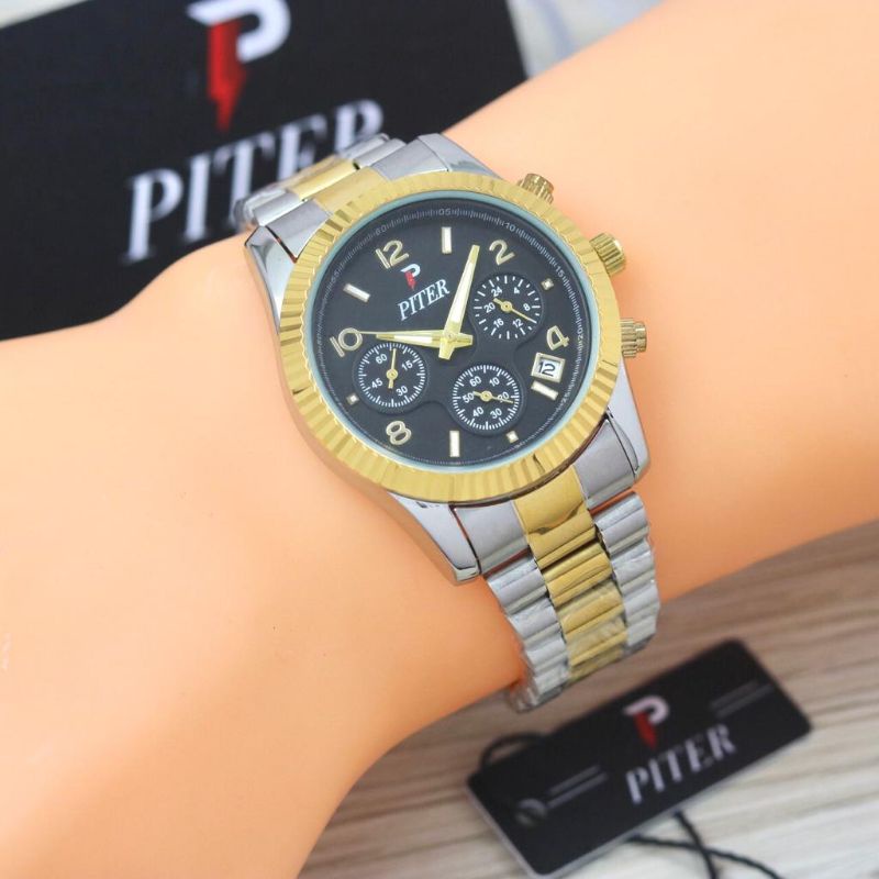 Jam Tangan Piter Chronograph Aktif Tanggal Aktif Free Box Jam Tangan Pria Anti Air