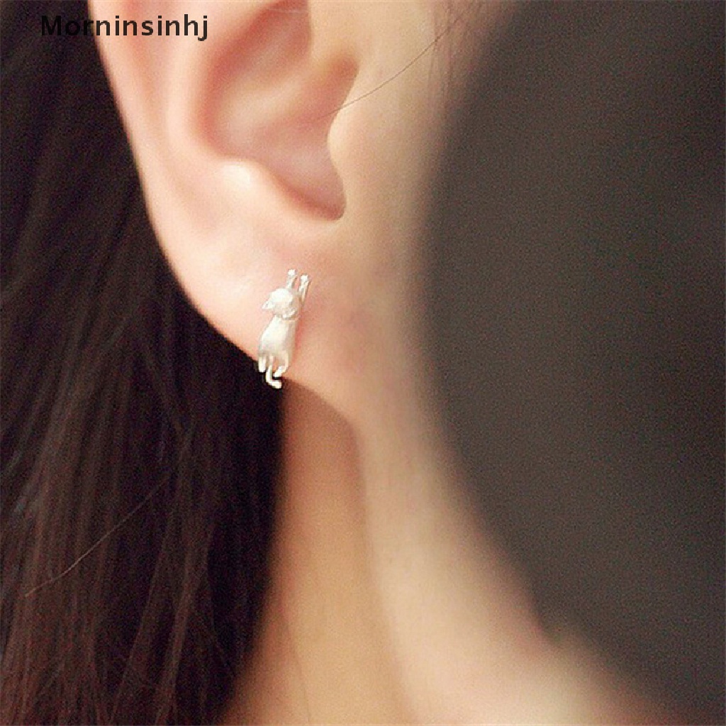 Mornin Fashion Halus Mungil Lucu Kucing Anting Chic Perak Disepuh Kitty Stud Earrings id