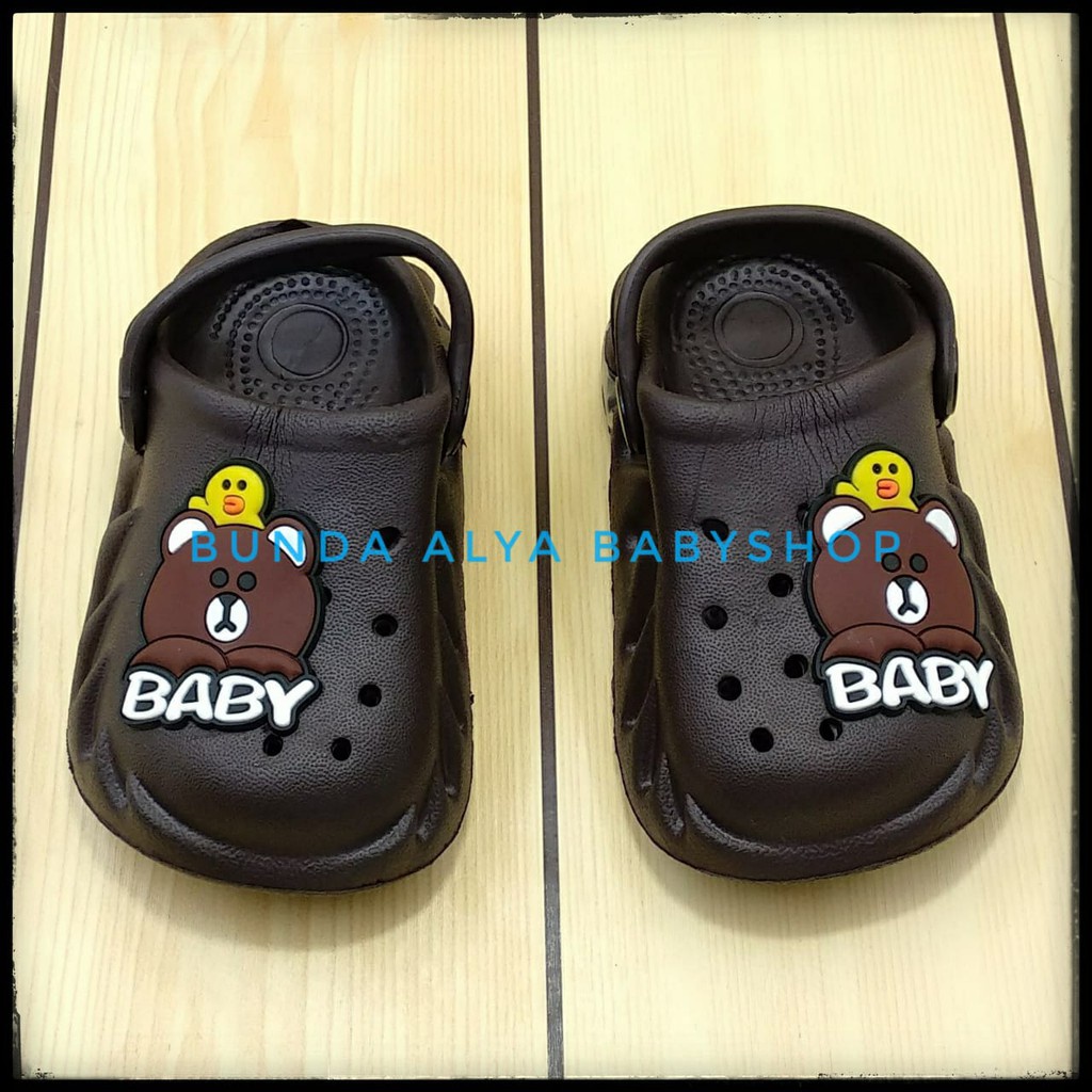 Sendal Anak Laki Usia 6 Bulan 1 2 Tahun COKLAT Sendal Anak Cowok Karet Model Tali belakang Motif Kartun Lucu Size 19-22