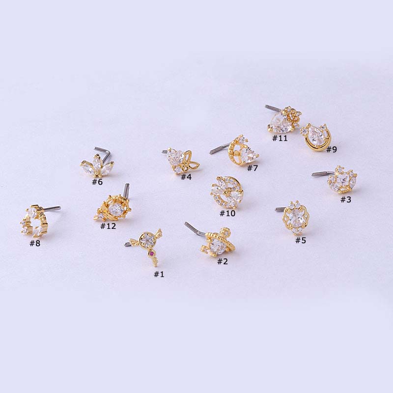 1pc Anting Tindik Hidung Bentuk L Desain Hatimahkotaplanet Bahan Stainless Steel Hias Zircon 20Gauge