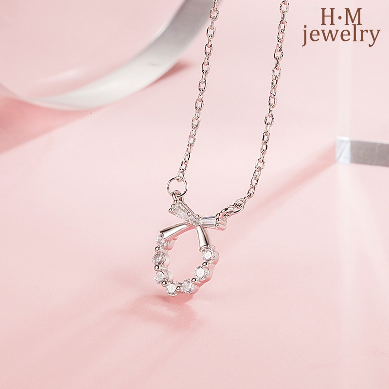 Kalung Rantai Clavicle Simple Desain Pita Hias Berlian Untuk Wanita 2022