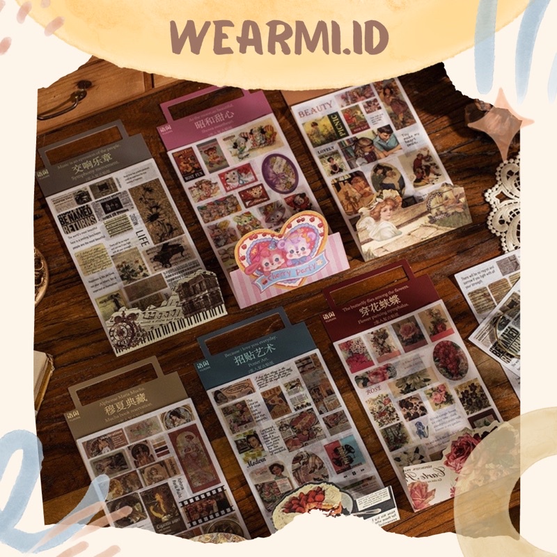 

2 Lembar Sticker Bag Vintage Retro Pack Paper Aesthetic scrapbook Jurnal Bujo DIY Wearmi