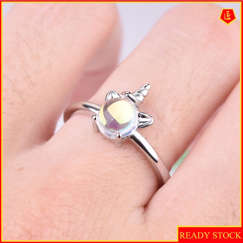 [Ready Stock]Colorful Moonstone Unicorn Ring for Women Korean Simple Personalized