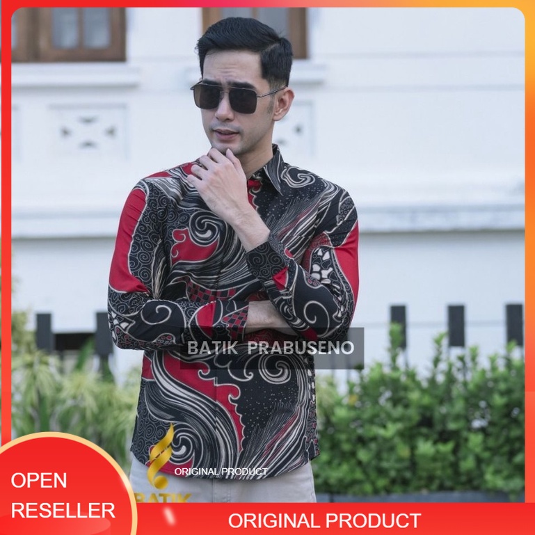 Batik Pria Prabuseno Original Motif PRAMADANA Kemeja Batik Pria Lengan Panjang Slim Fit Hem Batik Sl