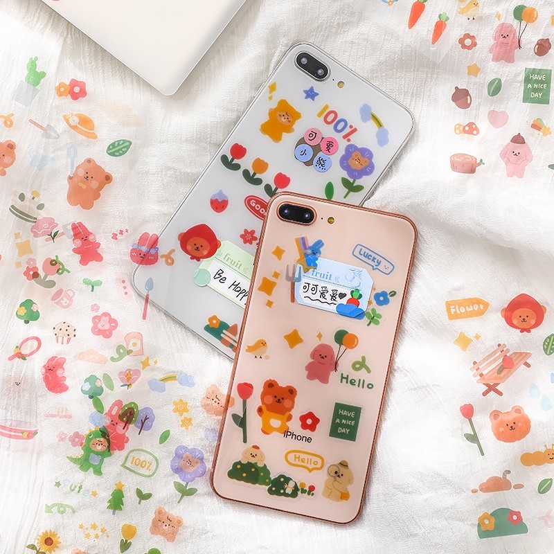 

3 Lembar Stiker Transparan Motif Kartun Beruang Animal Bear Rabbit Sticker DIY Scrapbook
